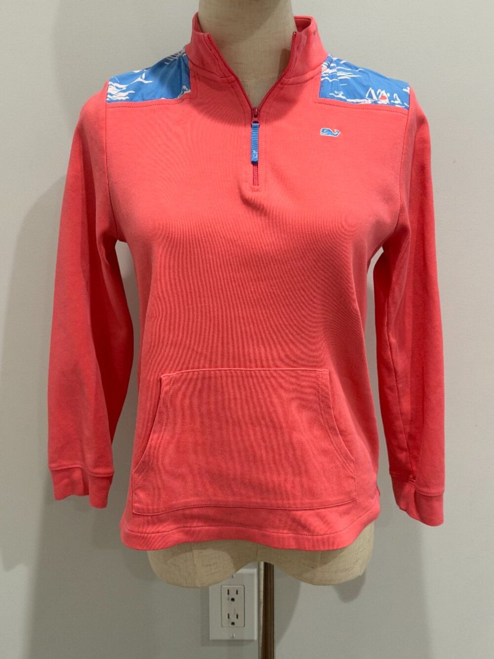 Vineyard Vines Girls Quarter Zip Pullover Sweatshirt Pink Blue Sailboat Size L 1